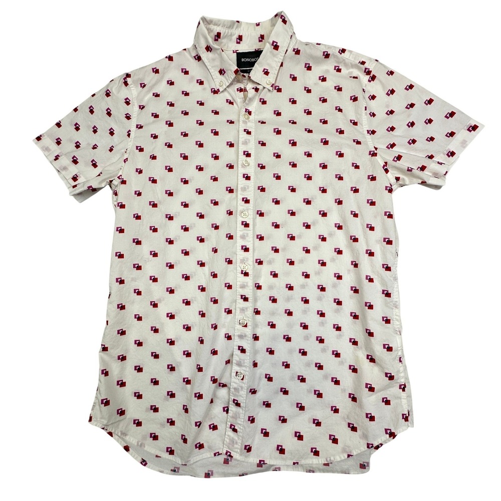 Bonobos Slim Fit Button Down Shirt Geometric Print White Men's size L
